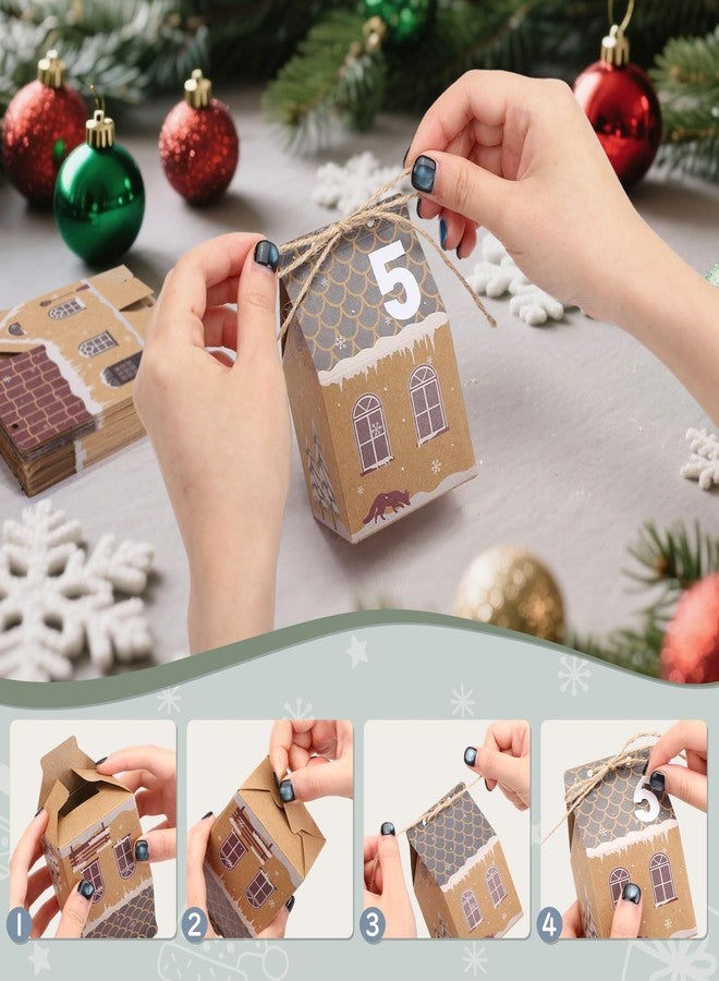 Naler 24 PCS Christmas Advent Calendar Kraft Paper Gift Boxes with Countdown Stickers - 2.7x1.9x2.3in, Xmas Candy House Style Goodies Treat Bags for Christmas Party Favor - Image 4